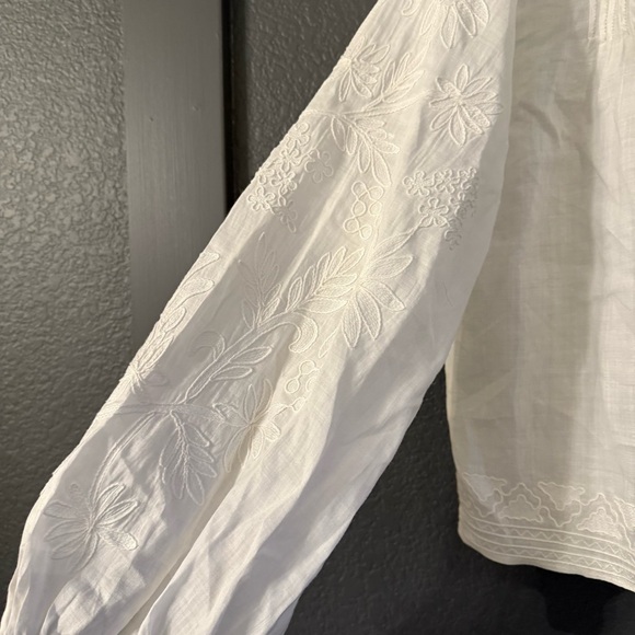 VERONICA BEARD • Amandine High Neck Pleated Floral Embroidered Top White - Picture 6 of 9